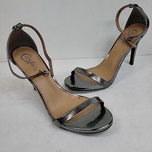 Candie's Silver High Heel Open Toe Ankle Strap Dressy Shoe Womens 10 Glamorous